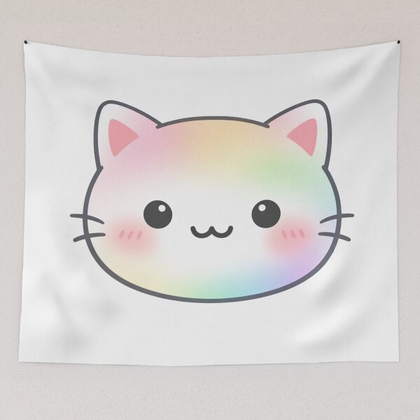 Item preview, Rainbow Pastel Kawaii Cat Face designed and sold by Owcomm.