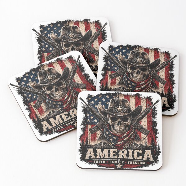 Item preview, 250 Anniversary of the USA - American Skull Cowboy - Faith Family Freedom Sticker designed and sold by Collins Design.