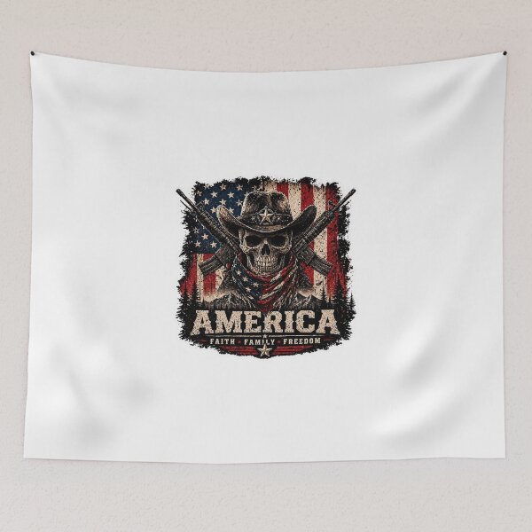 Item preview, 250 Anniversary of the USA - American Skull Cowboy - Faith Family Freedom Sticker designed and sold by Collins Design.