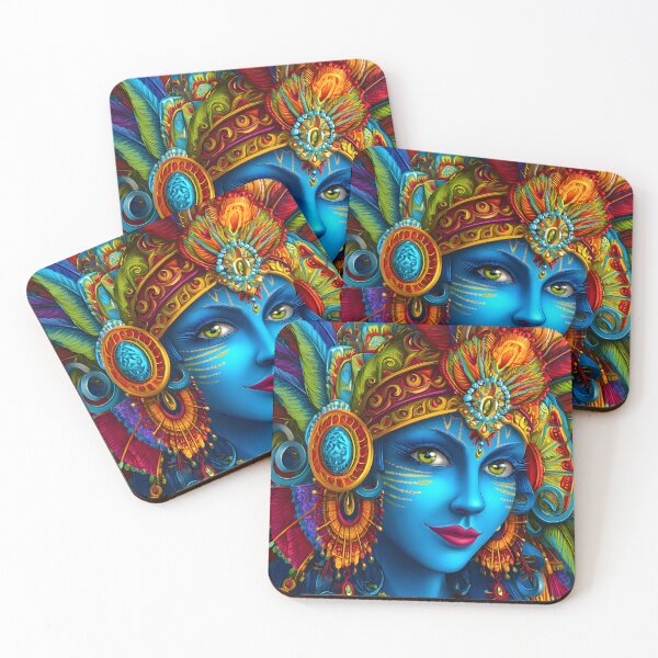 Item preview, Vibrant Blue Feathered Fantasy Portrait Art designed and sold by Artessie.