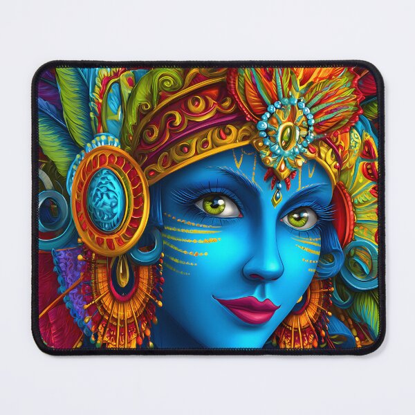 Item preview, Vibrant Blue Feathered Fantasy Portrait Art designed and sold by Artessie.