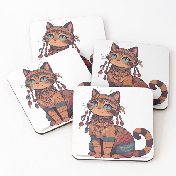 Item preview, Boho Tribal Cat Illustration with Earthy Patterns designed and sold by Karolina’s Cozy Creations.
