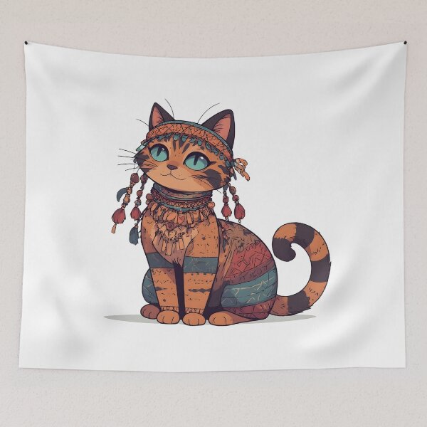 Item preview, Boho Tribal Cat Illustration with Earthy Patterns designed and sold by Karolina’s Cozy Creations.