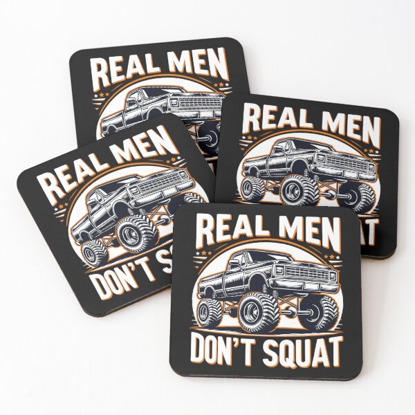 Item preview, Funny Lifted Pickup Truck Real Men Don't Squat designed and sold by VintageMashup.