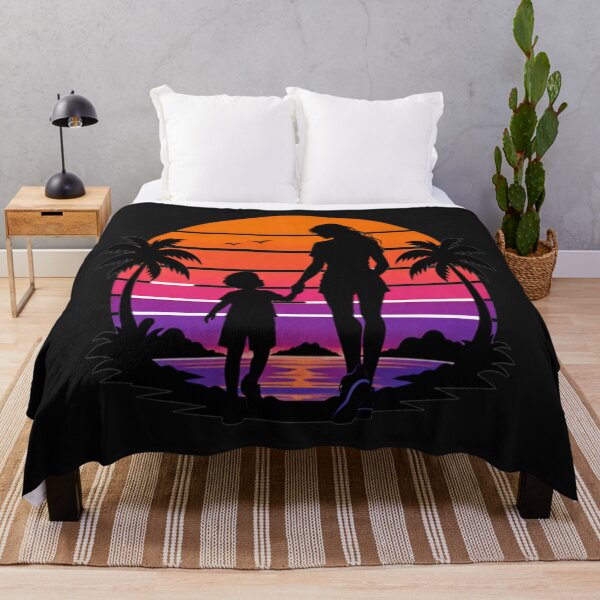 Item preview, Retro Sunset Mom and Son Tropical Beach Walk designed and sold by Tsugraf Designs.