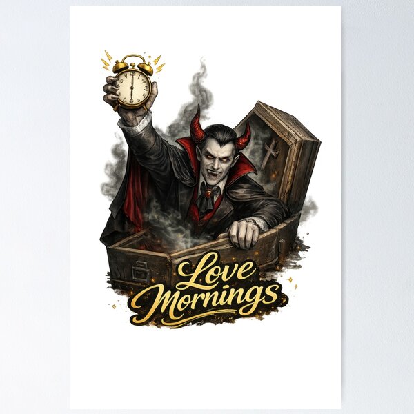 Item preview, Dracula Love Mornings Vampire Clock designed and sold by jgvisualarts.