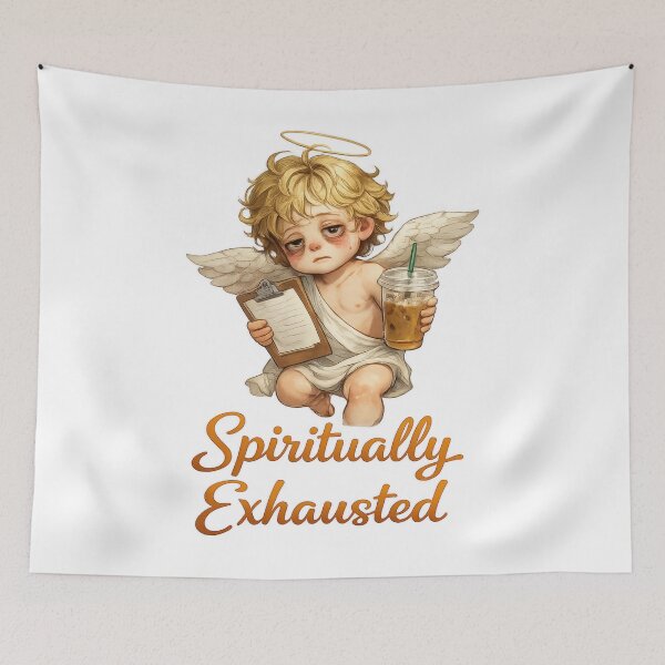 Item preview, Spiritually Exhausted Angel with Coffee designed and sold by jgvisualarts.