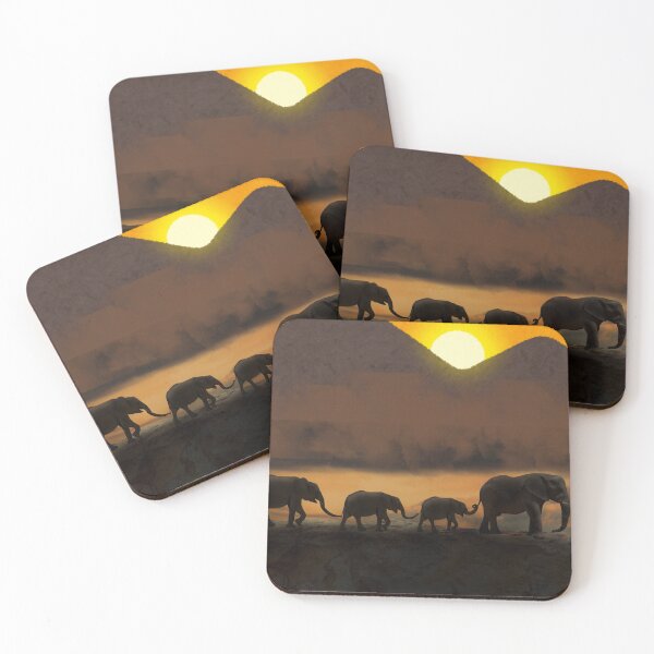Item preview, Elephants, Bridge, Sunset, Mountains, Desert, Nature And Wild Animal Landscape Poster designed and sold by Kubilay-Digital.