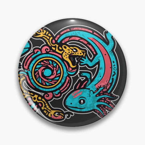 Item preview, Aztec axolotl Xolotl fighting Tezcatlipoca jaguar and snake gods pink and blue vintage style - HD ONLINE STORE designed and sold by bard-art.