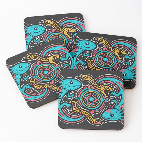 Item preview, Aztec axolotl Xolotl fighting Tezcatlipoca jaguar and snake gods pink and blue vintage style - HD ONLINE STORE designed and sold by bard-art.