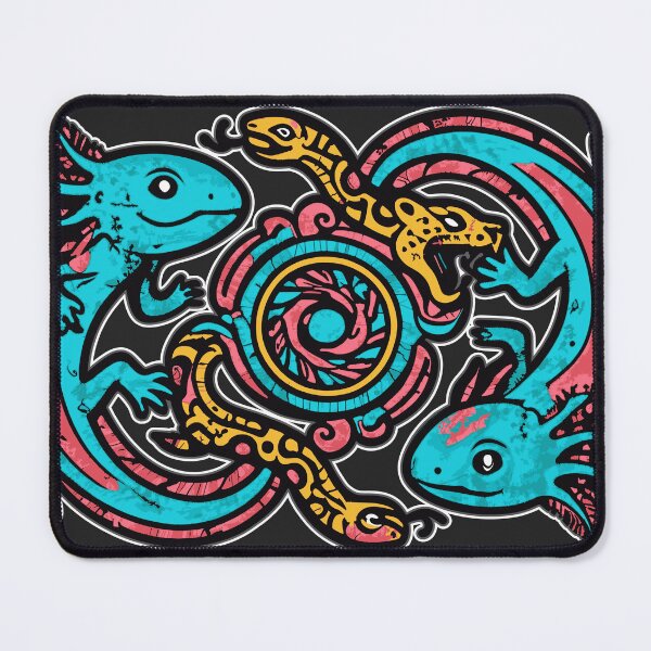 Item preview, Aztec axolotl Xolotl fighting Tezcatlipoca jaguar and snake gods pink and blue vintage style - HD ONLINE STORE designed and sold by bard-art.