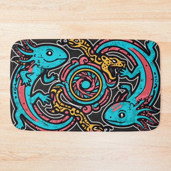 Item preview, Aztec axolotl Xolotl fighting Tezcatlipoca jaguar and snake gods pink and blue vintage style - HD ONLINE STORE designed and sold by bard-art.