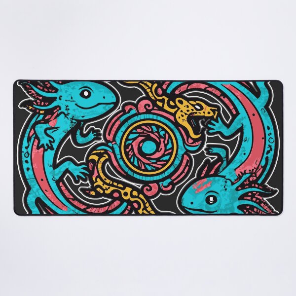 Item preview, Aztec axolotl Xolotl fighting Tezcatlipoca jaguar and snake gods pink and blue vintage style - HD ONLINE STORE designed and sold by bard-art.