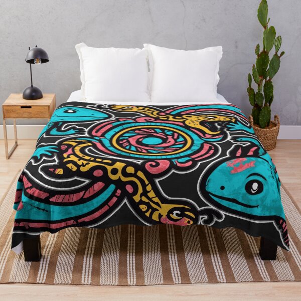 Item preview, Aztec axolotl Xolotl fighting Tezcatlipoca jaguar and snake gods pink and blue vintage style - HD ONLINE STORE designed and sold by bard-art.
