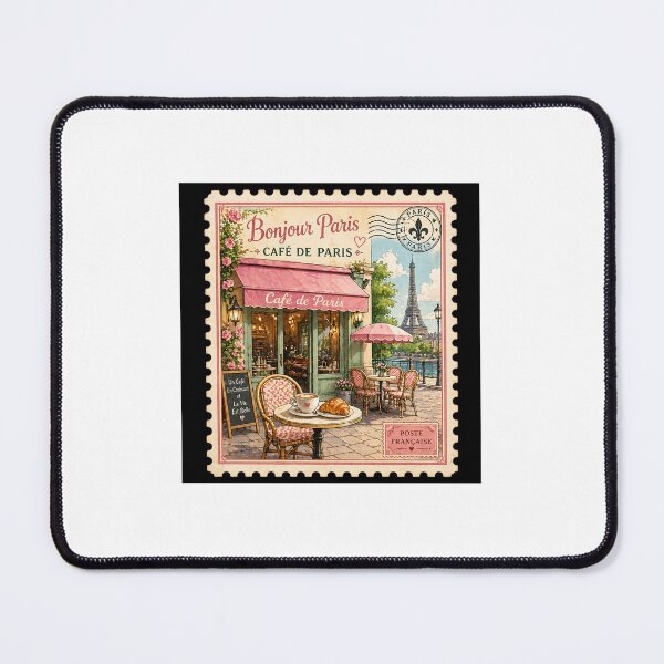 Item preview, Cute Paris Café Stamp Sticker – Bonjour Paris Aesthetic, Pastel French Coffee & Croissant Travel Design designed and sold by Puddle-Paws.