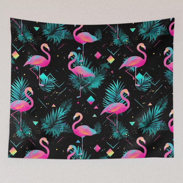 Item preview, Retro 80s and 90s aesthetic - Miami Neon Flamingo Pattern designed and sold by AeonAcademy.