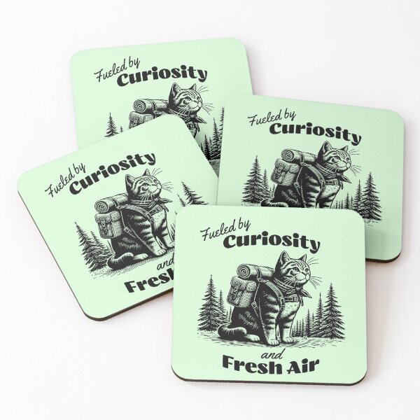 Item preview, Fueled by Curiosity & Fresh Air – Adventurous Hiking Cat Design designed and sold by Sachie's Studio.