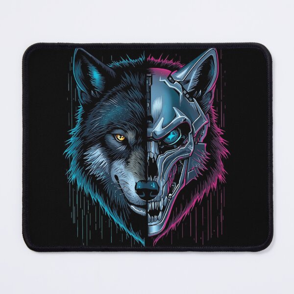 Item preview, Cyberpunk Wolf T-Shirt | Neon Half-Robot Alpha Design designed and sold by DmaarGroup.