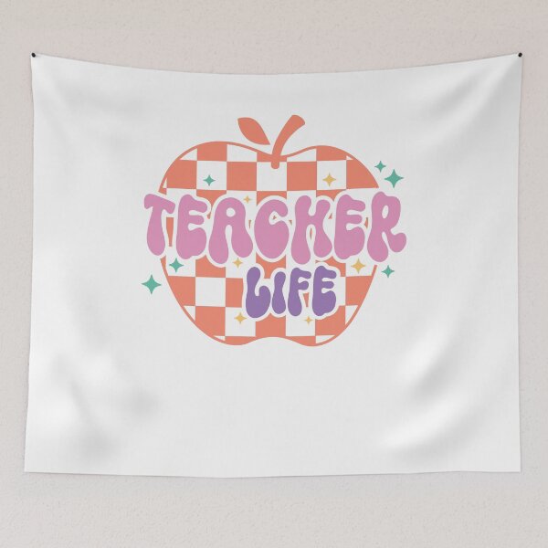 Item preview, Teacher Life Retro Pink Orange Checkerboard Apple designed and sold by krystalRomanart.