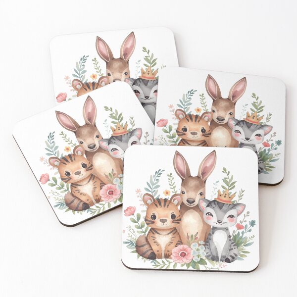 Item preview, Cute Woodland Animals Illustration – Baby Deer, Tiger Cub & Kitten with Flowers, Whimsical Nursery Art designed and sold by Kruti Collection.