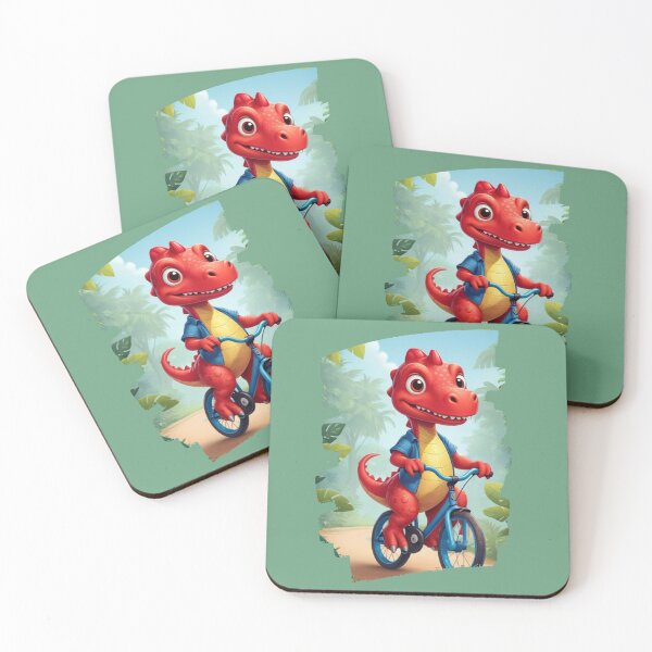 Item preview, red dinosaur riding a bicycle designed and sold by KIDS-PRINTS.