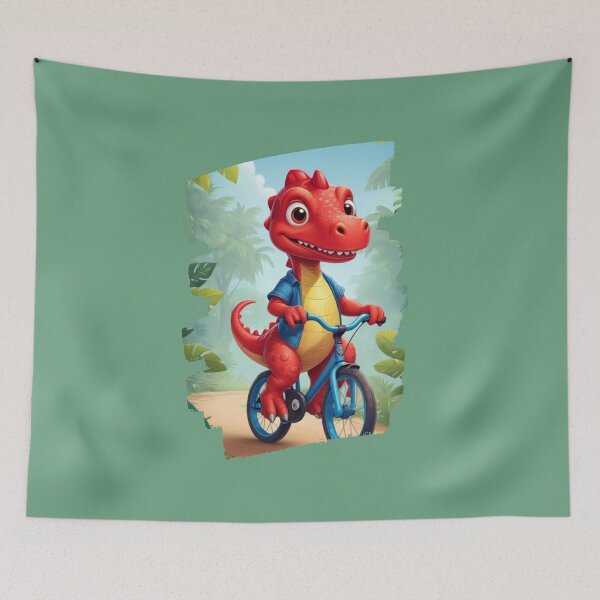 Item preview, red dinosaur riding a bicycle designed and sold by KIDS-PRINTS.
