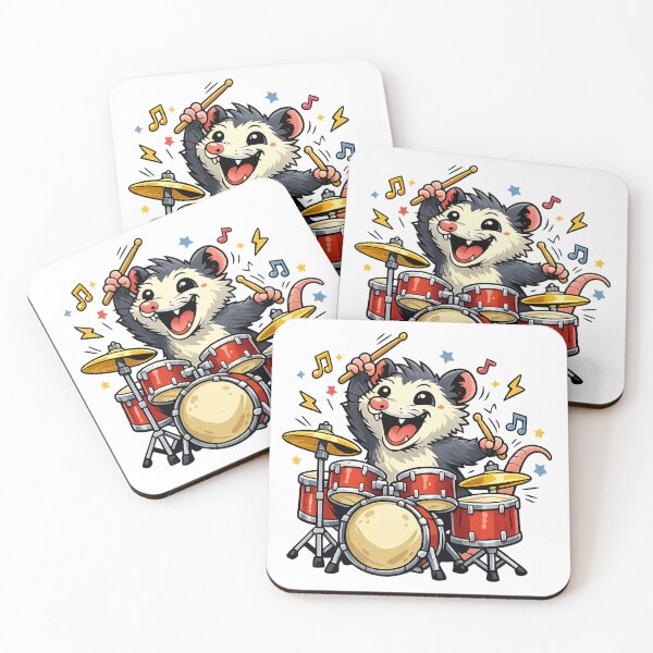 Item preview, Funny Opossum Playing Drums Shirt – Crazy Music Animal Drummer Design designed and sold by Clothes With Smiling Animals Walt Gral.