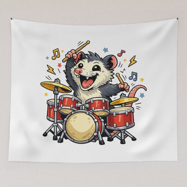Item preview, Funny Opossum Playing Drums Shirt – Crazy Music Animal Drummer Design designed and sold by Clothes With Smiling Animals Walt Gral.