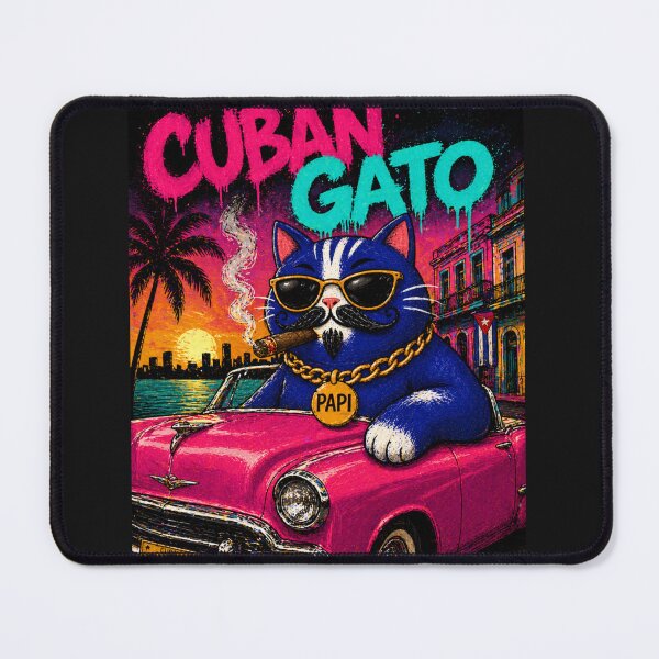 Item preview, Funny Cuban Gato Papi in Pink Convertible / Cat designed and sold by ZunZunArt.
