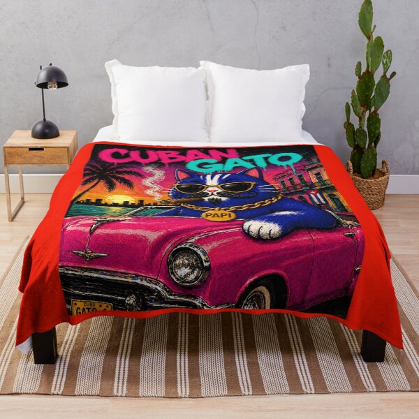 Item preview, Funny Cuban Gato Papi in Pink Convertible / Cat designed and sold by ZunZunArt.