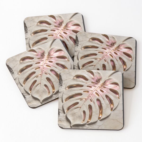 Item preview, Golden Vein Monstera - Luxury 3D Rose Gold & Stone Leaf Relief designed and sold by sana designer.
