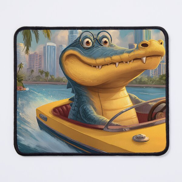 Item preview, Cartoon Alligator Driving a Yellow Speedboat designed and sold by Artessie.