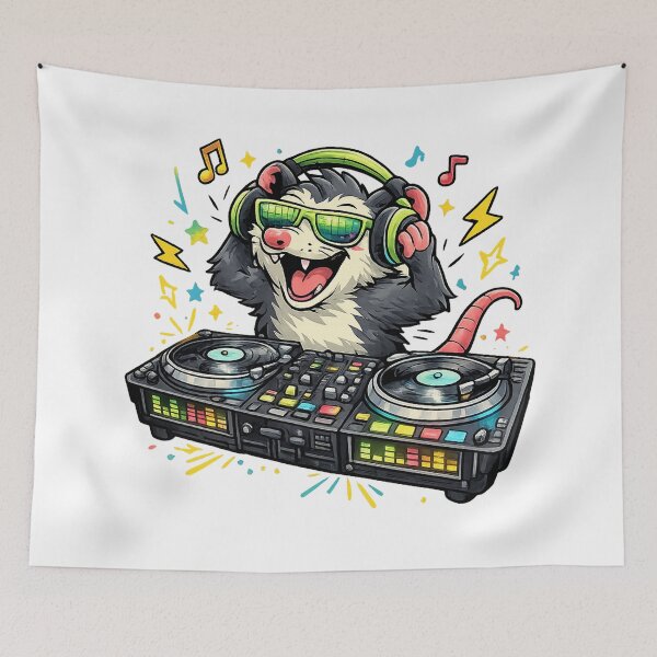 Item preview, Funny Opossum DJ Shirt – Crazy Music Animal DJ Design designed and sold by Clothes With Smiling Animals Walt Gral.