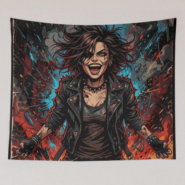 Item preview, Punk Chaos Girl Explosion Art | Rebel Streetwear Graphic | Grunge Fire Illustration designed and sold by AmazingEG.