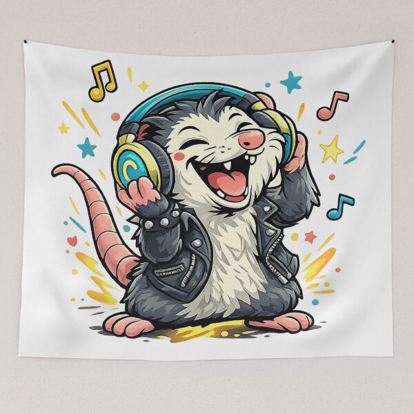 Item preview, Funny Opossum Listening Music Shirt – Crazy Animal Headphones Design designed and sold by Clothes With Smiling Animals Walt Gral.