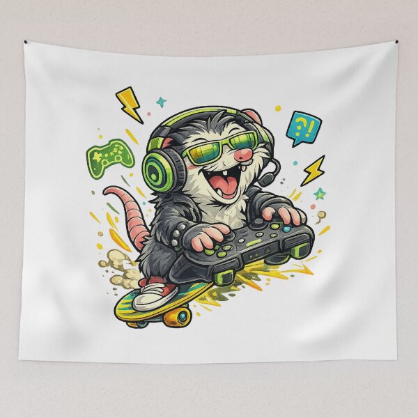 Item preview, Funny Opossum Gamer Shirt – Crazy Gaming Animal Design for Gamers designed and sold by Clothes With Smiling Animals Walt Gral.