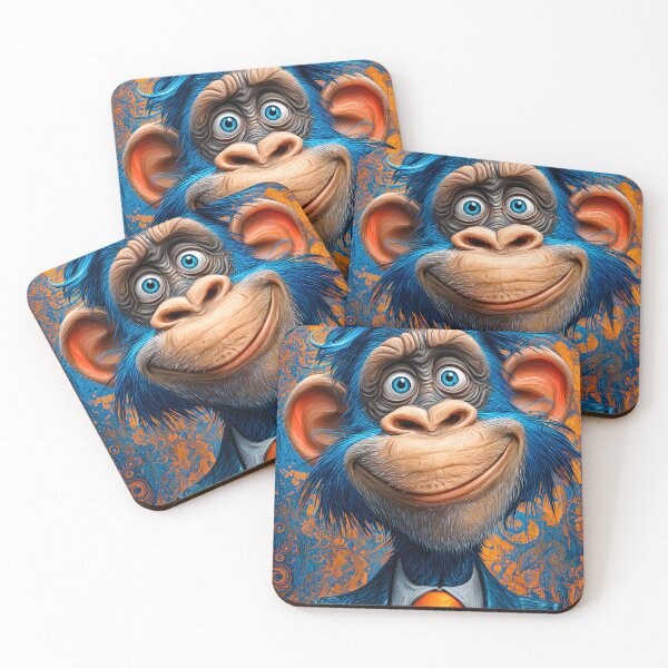 Item preview, Whimsical Blue Monkey in a Suit with Bright Features designed and sold by Artessie.