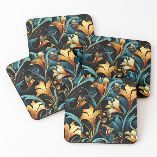 Item preview, Art Nouveau Elegant Golden And Blue Floral Designs designed and sold by DEC02.