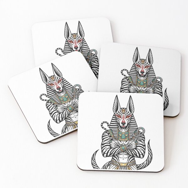 Item preview, Anubis Inspired Wolf God – Striped Egyptian Guardian, Black & White Mythical Art designed and sold by Queen Cleopatra.