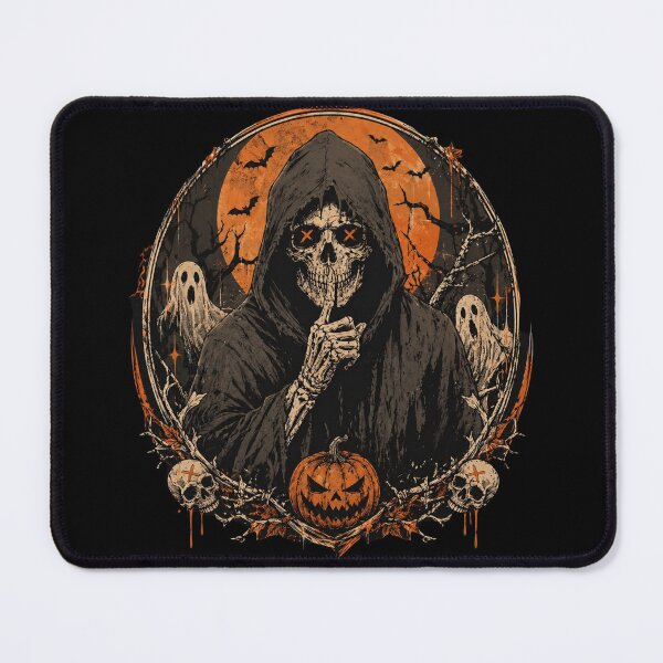 Item preview, Shhh... keep quiet! reaper, ghost, pumpkin Halloween design designed and sold by LoneTide.