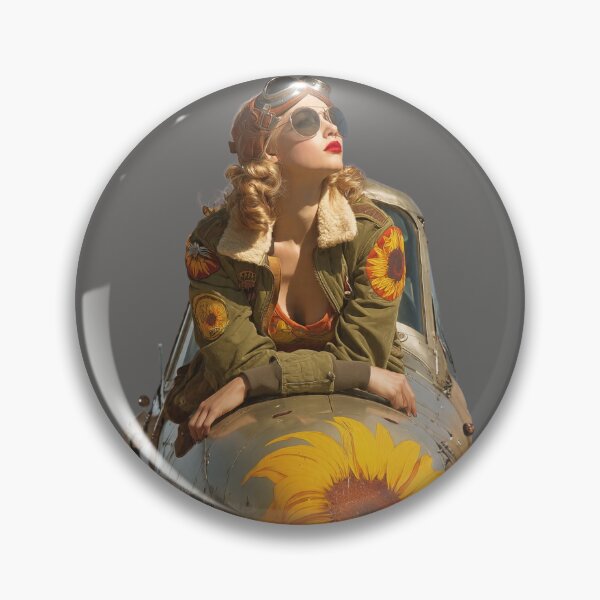 Item preview, Vintage 1940s Aviatrix Pin-Up Sticker – Sunflower Pilot Aesthetic designed and sold by SunPeachRetro.