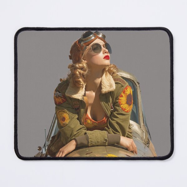 Item preview, Vintage 1940s Aviatrix Pin-Up Sticker – Sunflower Pilot Aesthetic designed and sold by SunPeachRetro.