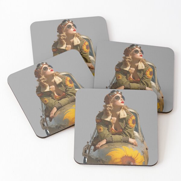 Item preview, Vintage 1940s Aviatrix Pin-Up Sticker – Sunflower Pilot Aesthetic designed and sold by SunPeachRetro.