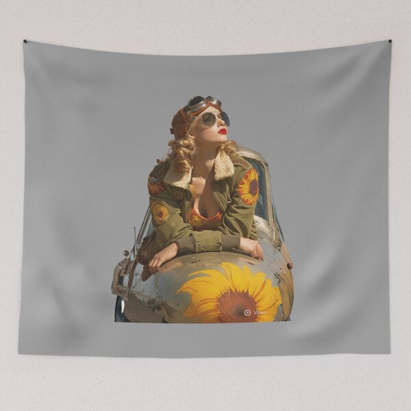 Item preview, Vintage 1940s Aviatrix Pin-Up Sticker – Sunflower Pilot Aesthetic designed and sold by SunPeachRetro.