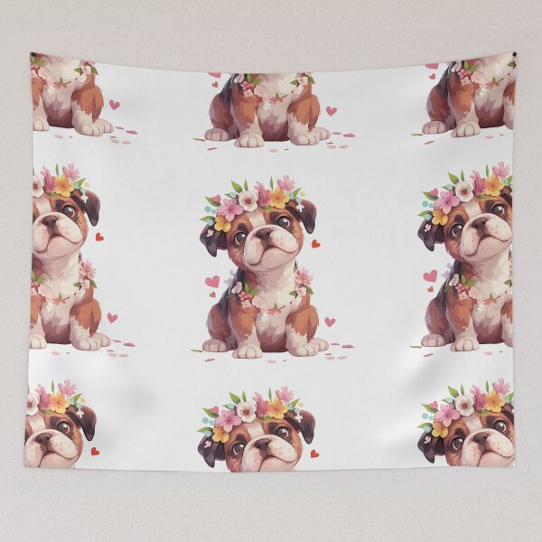 Item preview, Boxer puppy dog with a flower crown designed and sold by MendaciousMina.