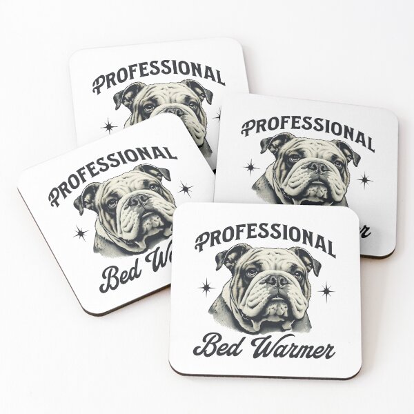 Item preview, Funny bulldog picture with slogan 'professional bed warmer' designed and sold by lucyinspace.