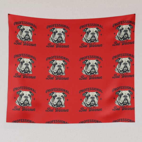 Item preview, Funny bulldog picture with slogan 'professional bed warmer' designed and sold by lucyinspace.
