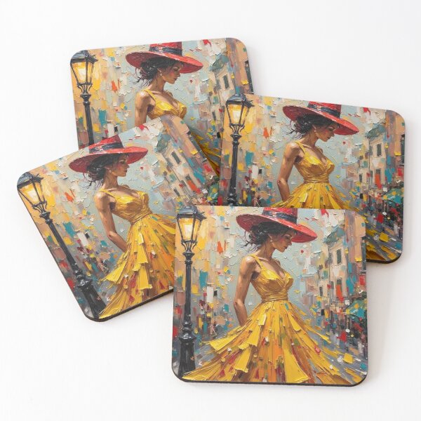 Item preview, Woman in Yellow Dress and Red Hat Palette Knife Art Street Impressionism designed and sold by TS68.