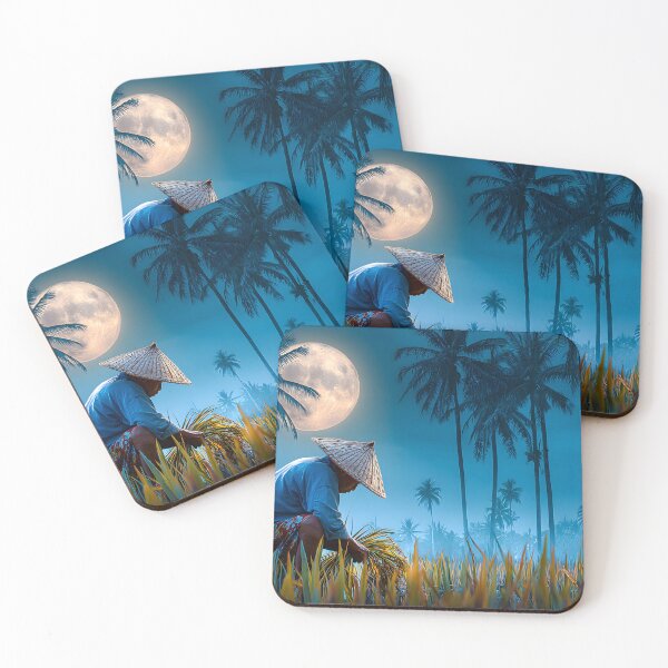 Item preview, Moonlit Rice Farmer in Tranquil Landscape designed and sold by Artessie.