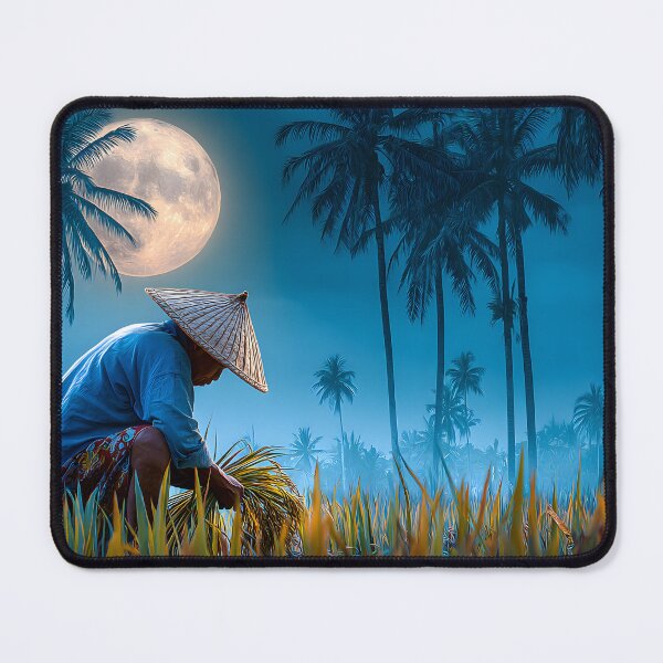 Item preview, Moonlit Rice Farmer in Tranquil Landscape designed and sold by Artessie.